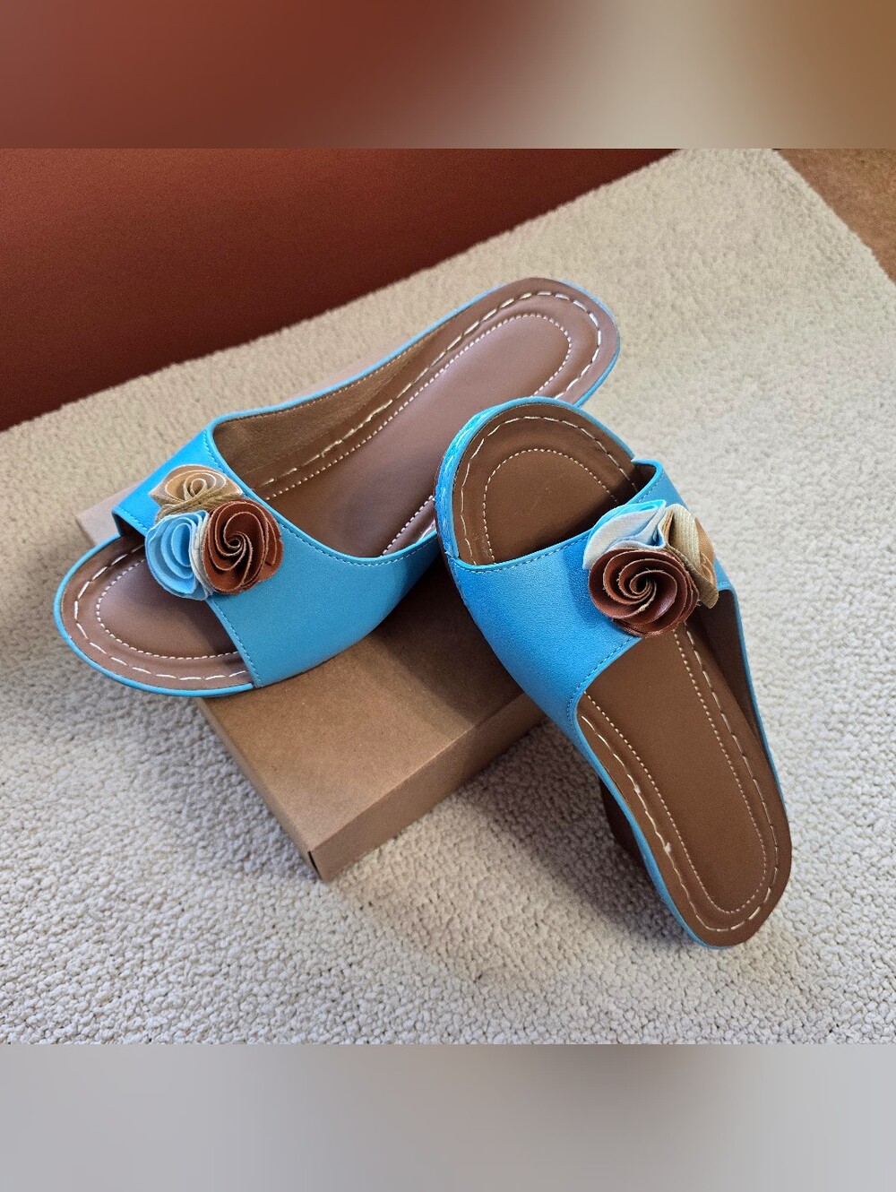 2026 Temu Womens Sky Blue Slip On Wedge Sandals